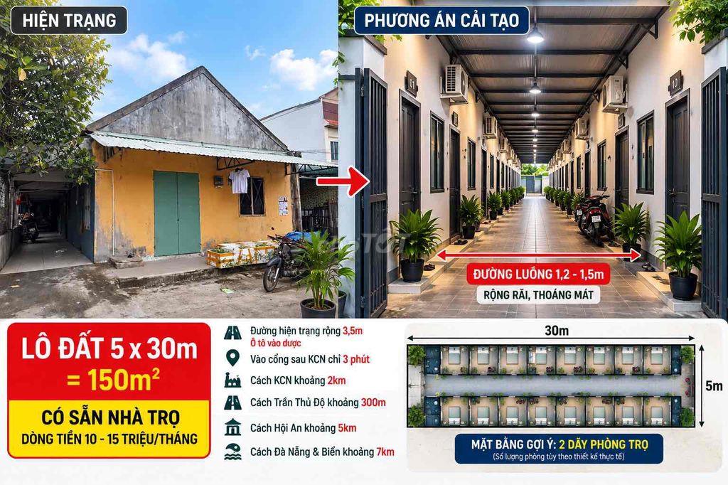 Bán đất 9x30m có sẵn nhà trọ – Thu nhập 10-15 triệu/tháng – Cách KCN 3