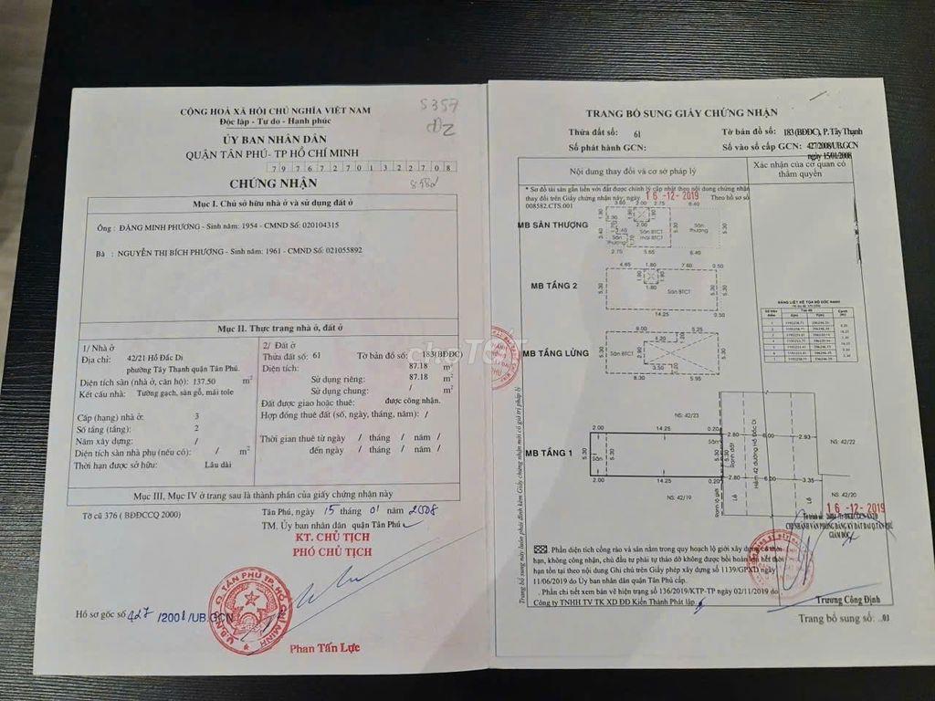 HH 1.5% Nhà mới 3 Lầu-(5.3x16.5m) 3 tầng hxh 12m- Hồ Đắc Di - 15 tỷ TL