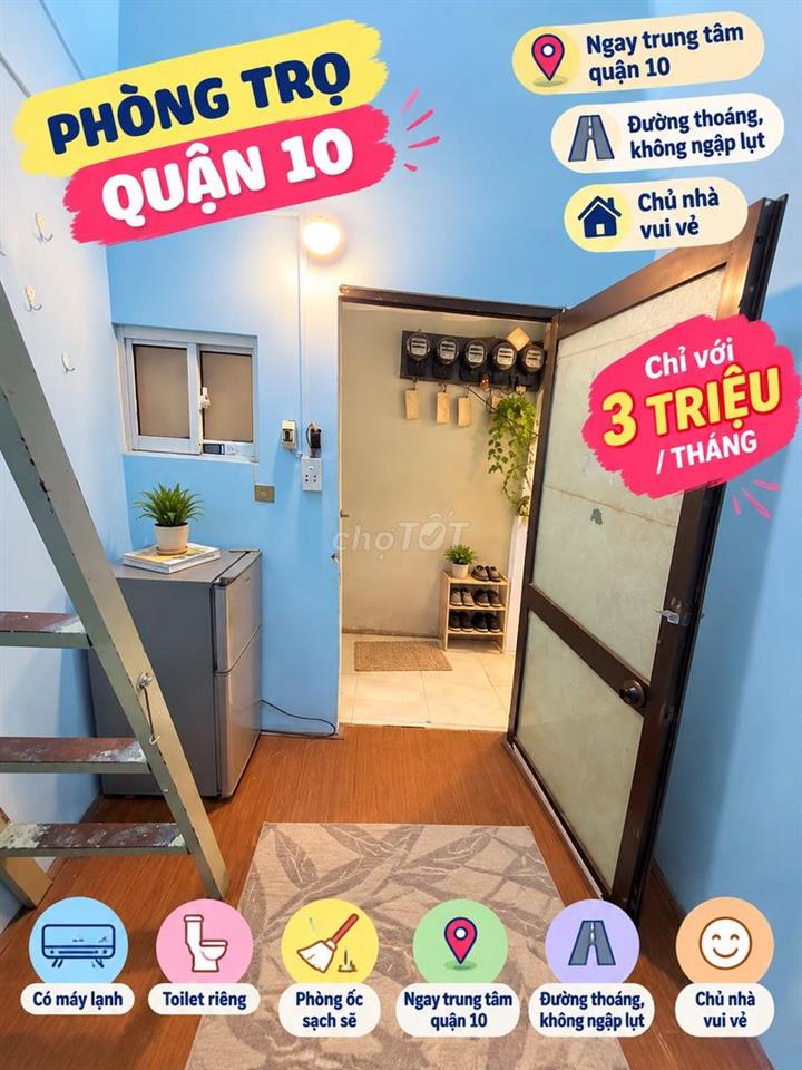 Cho thuê phòng có gác lửng, toilet riêng – 14 Trần Minh Quyền, Quận 10