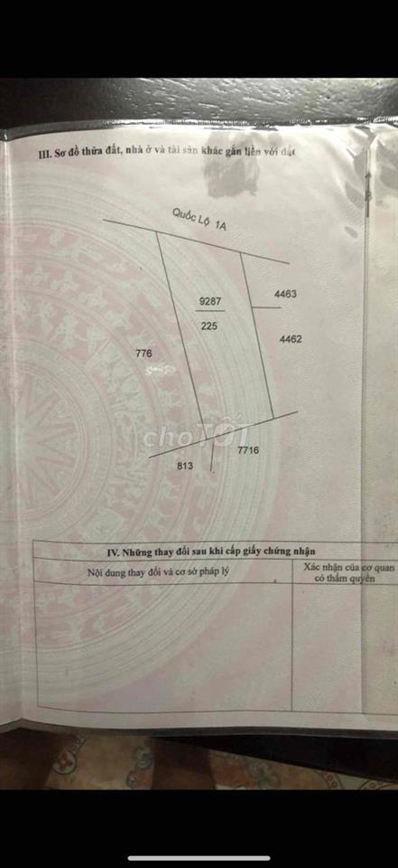 cần bán đất mặt tiền quốc lộ 1a