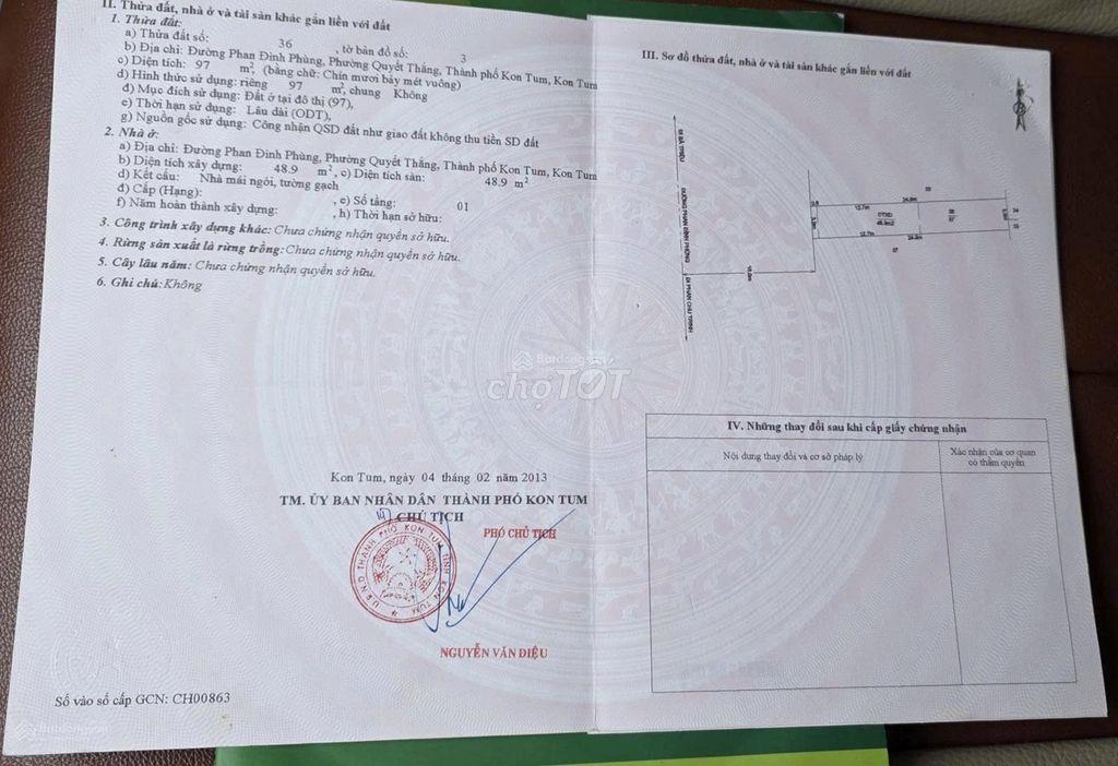 Chính chủ cần bán đất mặt tiền Phan Đình Phùng 