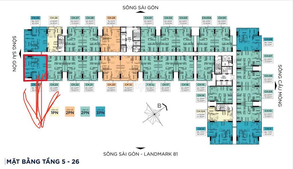 Chuyển nhượng căn 3PN-2WC rộng 92.1m2 dự án Symlife