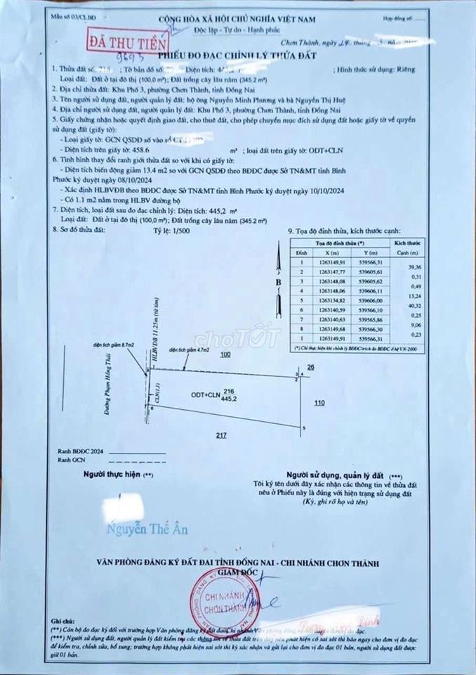 Bán đất mặt tiền 445m² có nhà ki-ốt, Chơn Thành