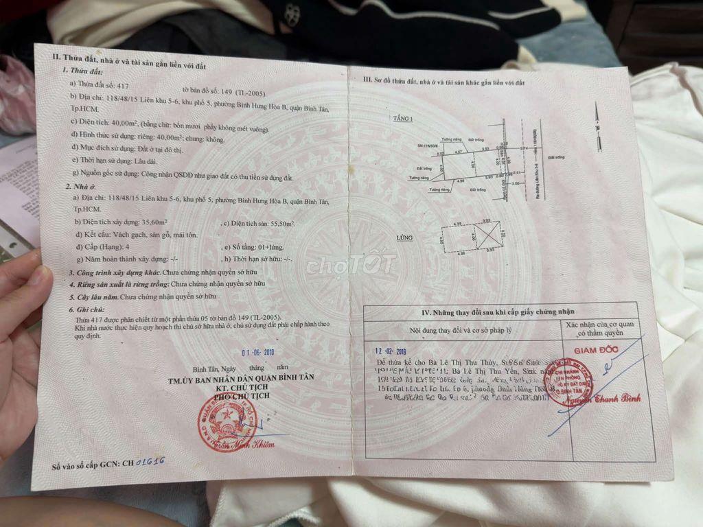 Bán nhà SHR hẻm rộng 7m LK 56 Bình Tân