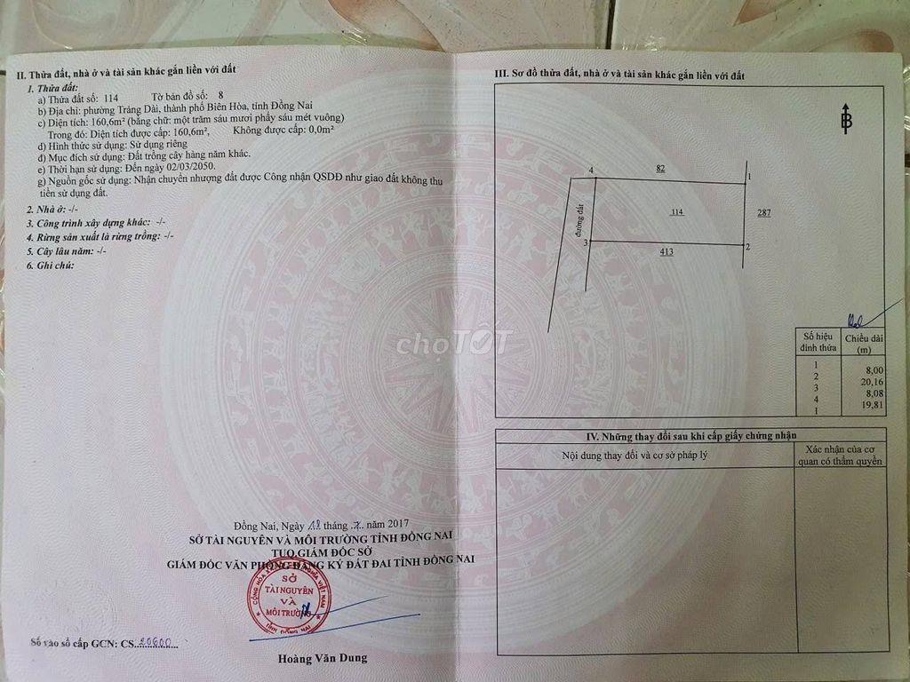 CẦN SANG NHƯỢNG LÔ ĐẤT KP 4B PHƯỜNG TRẢNG DÀI - TẶNG 01 CHỈ VÀNG