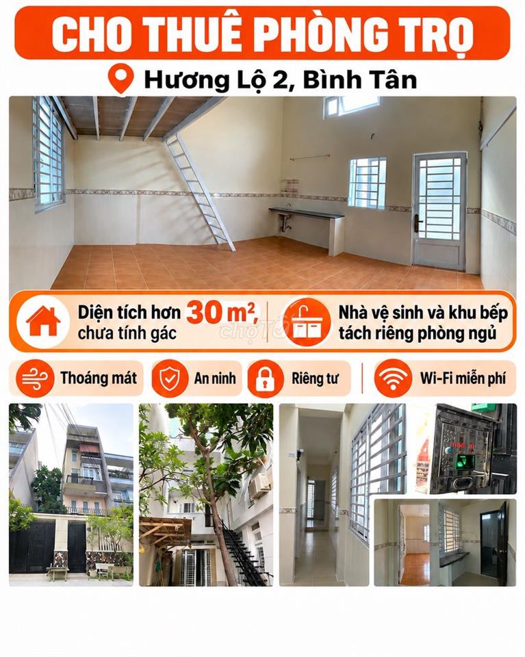 Cho thuê phòng trọ Hương Lộ 2, Bình Tân – Hơn 30 m²