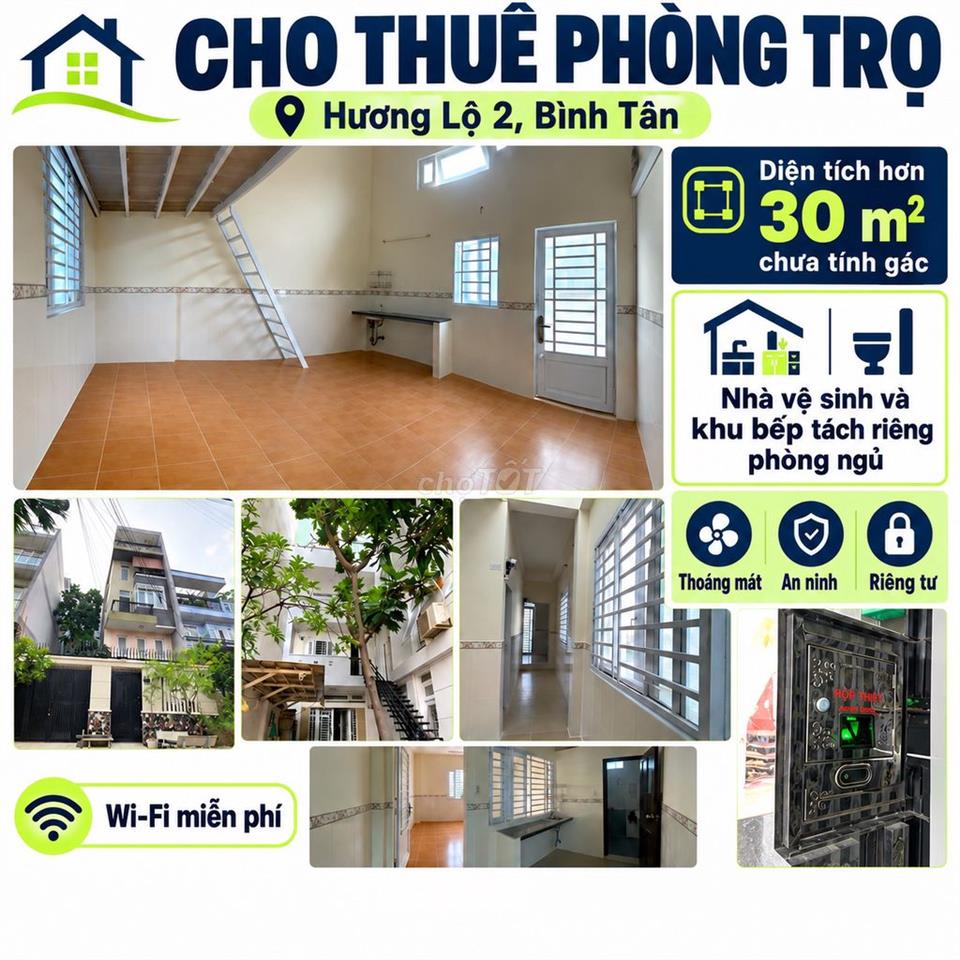Cho thuê phòng trọ Hương Lộ 2, Bình Tân – Hơn 30 m²