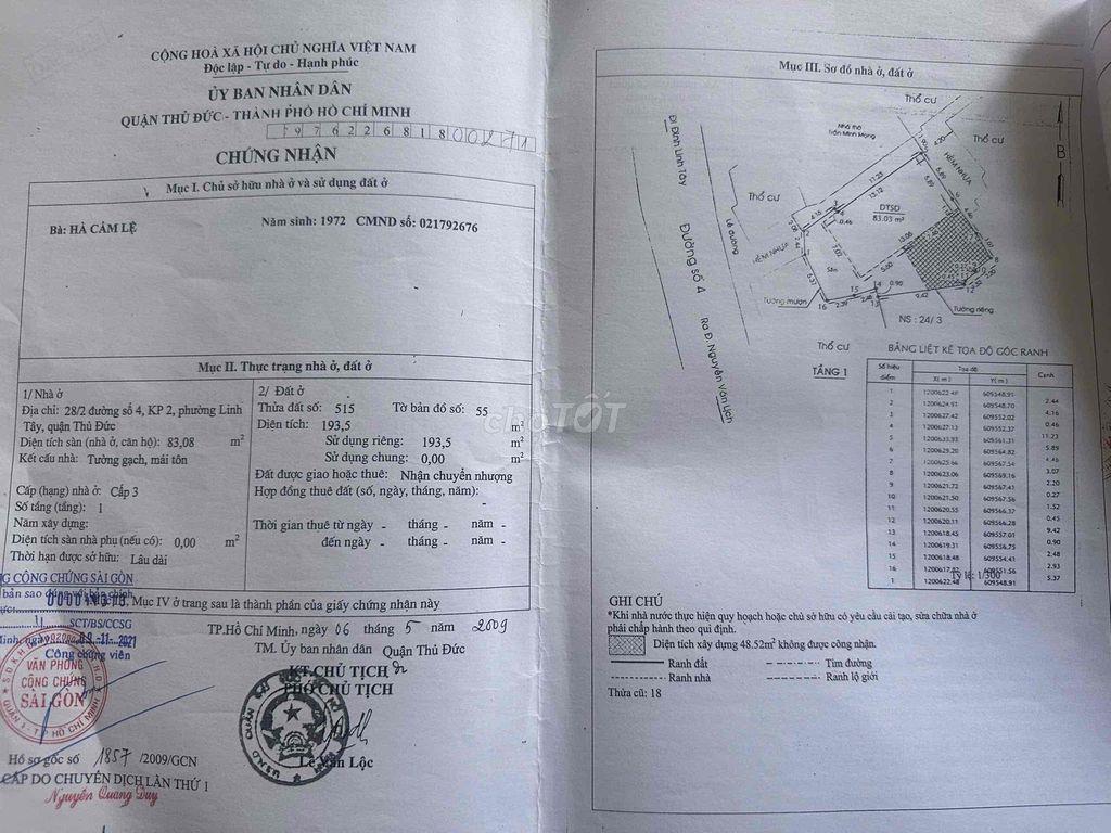 BÁN NHÀ ĐẤT DIỆN TÍCH KHỦNG -  LINH TÂY -THỦ ĐỨC