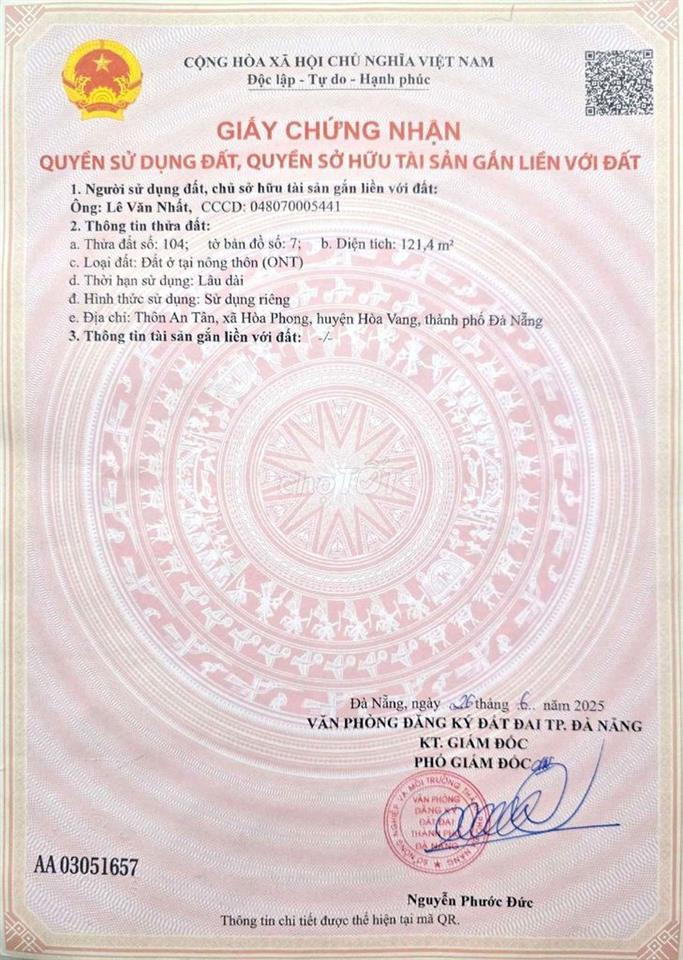 BÁN LÔ ĐẤT KHU VỰC VEN SÔNG TÚY LOAN XÃ HÒA PHONG, HÒA VANG, ĐÀ NẴNG