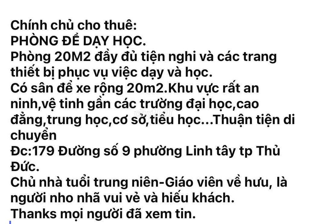 Cho thuê phòng để dạy học