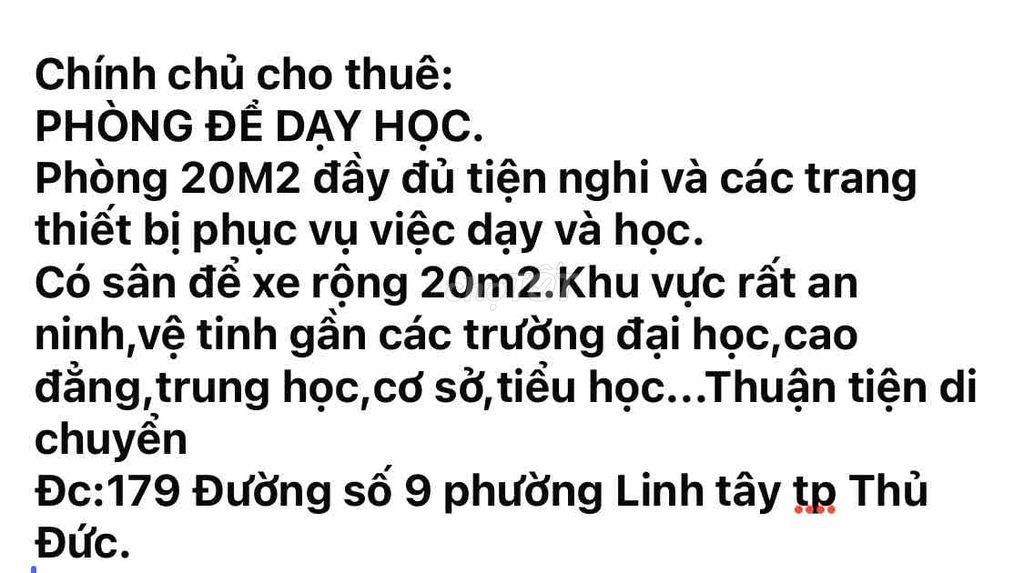 Cho thuê phòng để dạy học