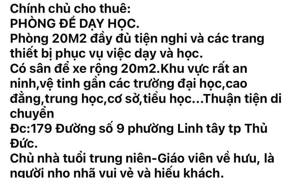 Cho thuê phòng để dạy học