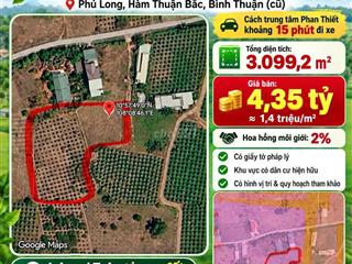 CHÍNH CHỦ BÁN HƠN 3.000m² ĐẤT PHÚ LONG - CÁCH TT PHAN THIẾT 15 PHÚT