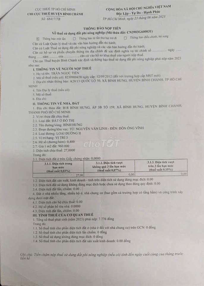 BÁN NHÀ CẤP 4 CẦU XÓM CỦI, BÌNH HƯNG, BÌNH CHÁNH