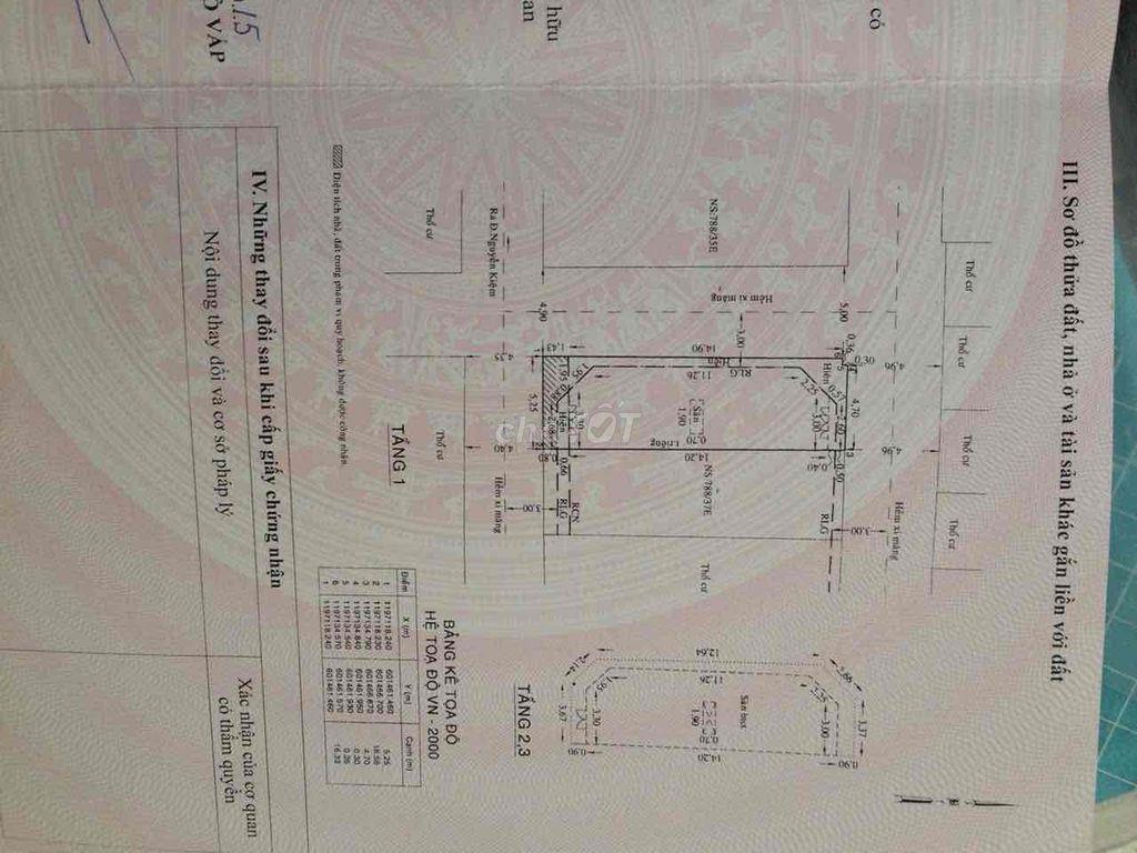 bán nhà 3 mặt tiền hẻm lớn xe hơi tránh nhau cách Nguyễn kiệm 20m