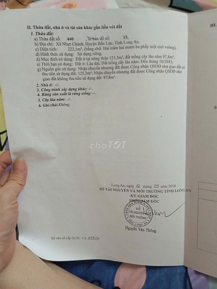 Bán đất 223 m2 có nhà cấp 4 đang cho thuê. Bến Lức Long An (Tây Ninh)