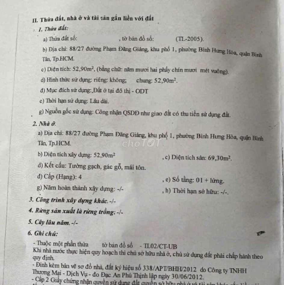 Bán gấp nhà 2 tầng 88/27 Phạm Đăng Giảng, giá 4,99 tỷ ( TL).