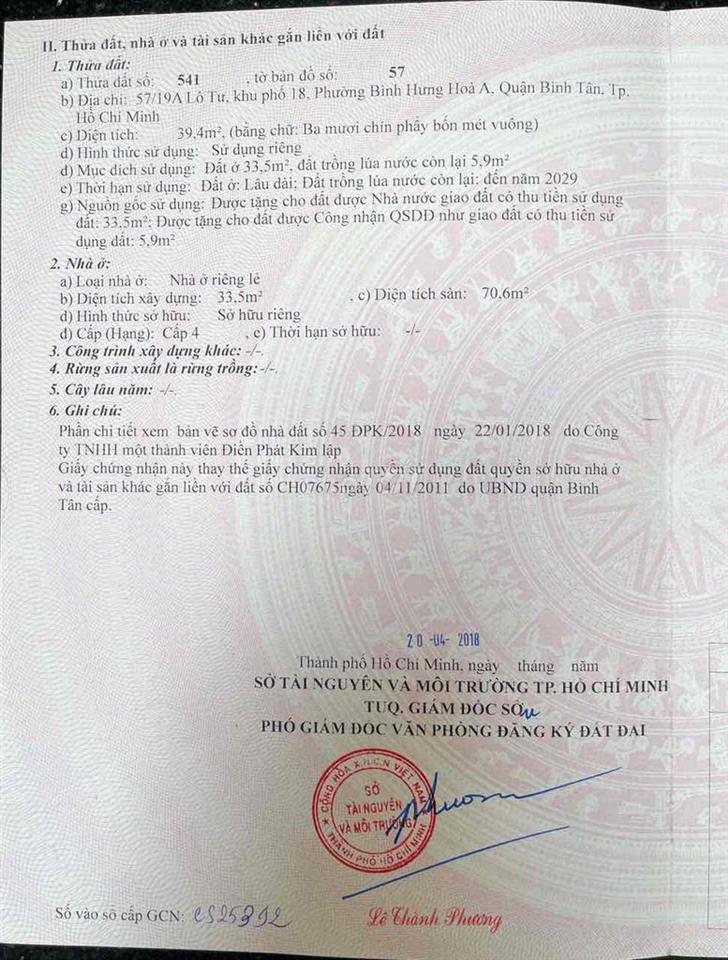 BÁN NHÀ - LÔ TƯ – BÌNH HƯNG HÒA A, BÌNH TÂN