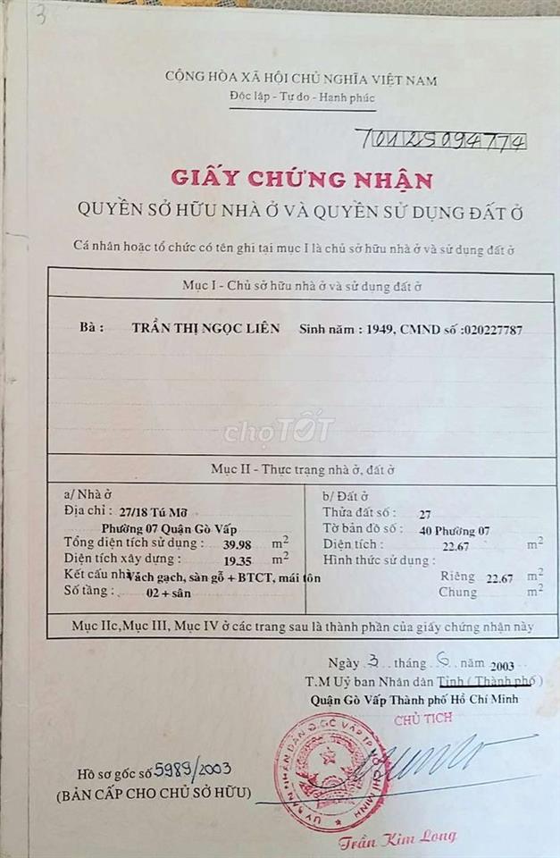 Nhà 1 trệt 1 lầu gần chợ Gò Vấp, đi bộ ra Vincom PVT