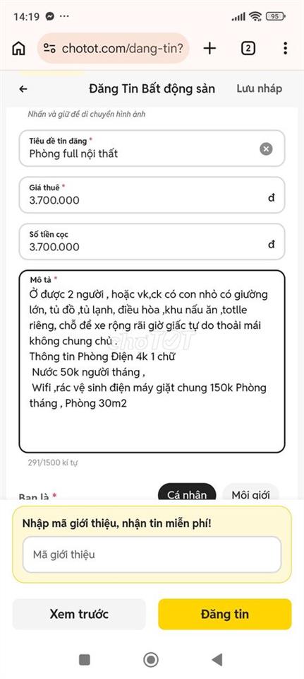 Phòng cho thuê full nội thất