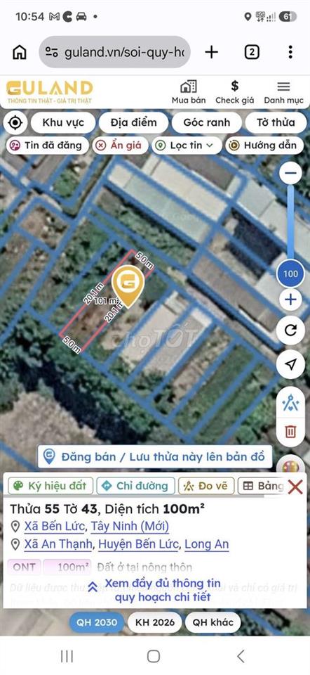 Bán đất hẽm đường Dt830 100m2 ng5 d20