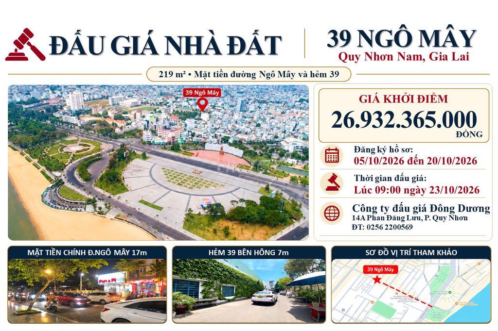 Bán căn 2 mặt tiền 39 Ngô Mây - 219m2 (Quảng trường Biển Quy Nhơn)