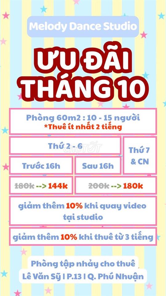 Cho thuê phòng tập theo giờ tại trung tâm SG