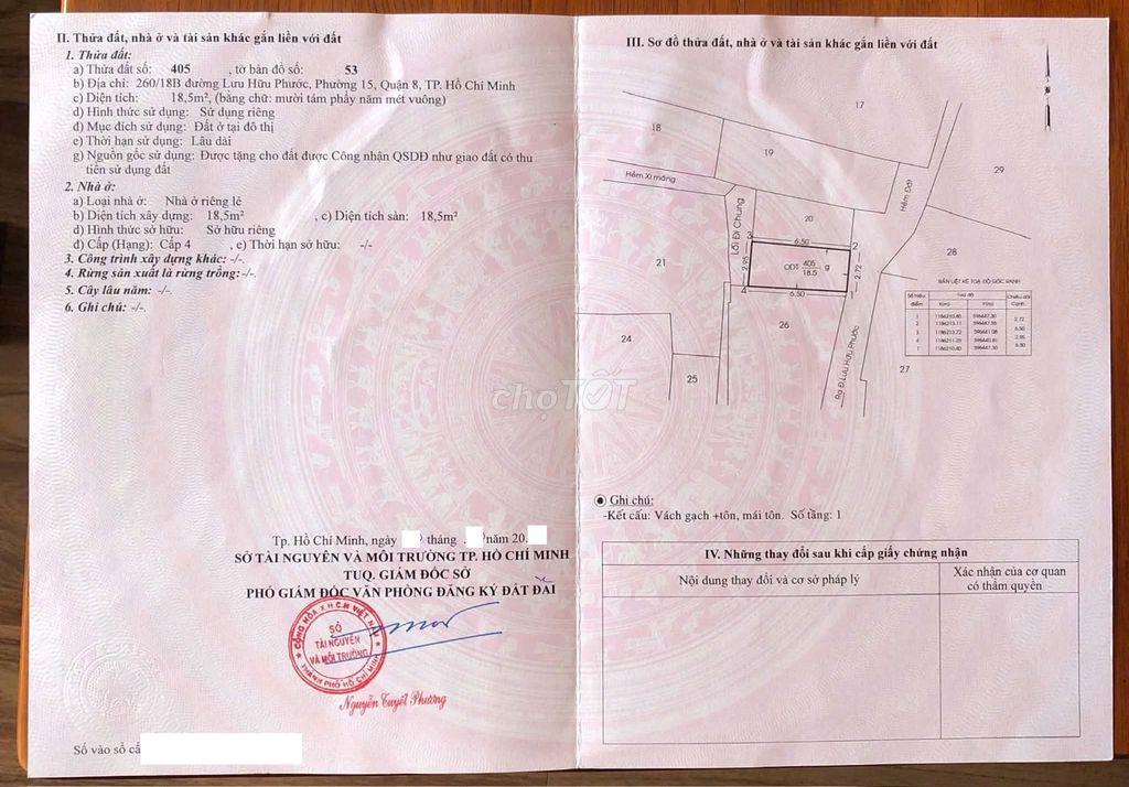 Bán nhà 2 mặt hẻm Lưu Hữu Phước sổ riêng