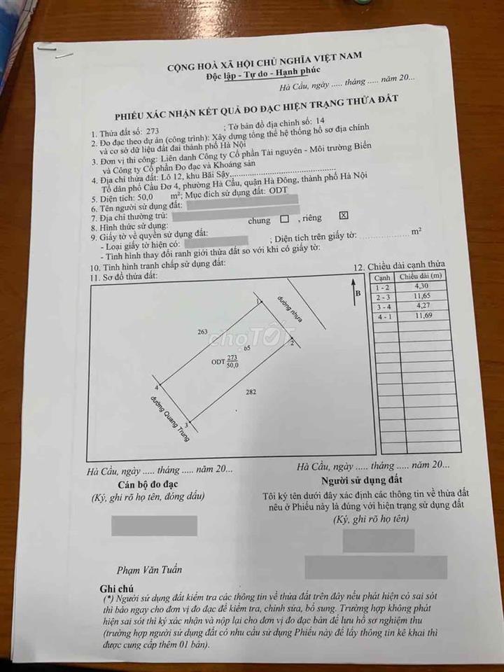 CHÍNH CHỦ BÁN NHÀ NGÕ 195 QUANG TRUNG, HÀ ĐÔNG – 50M², 2 MẶT TIỀN, CÓ