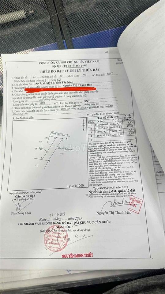 Đất SHR chính chủ, tân trạch, cần đước, long an
