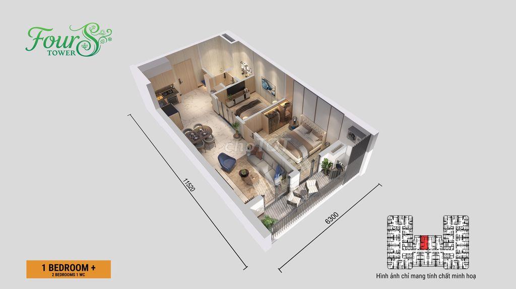 Chỉ 2ty5 sở hữu 2PN 61m2 tại trung tâm Đà Nẵng. FourS Tower Sun Group