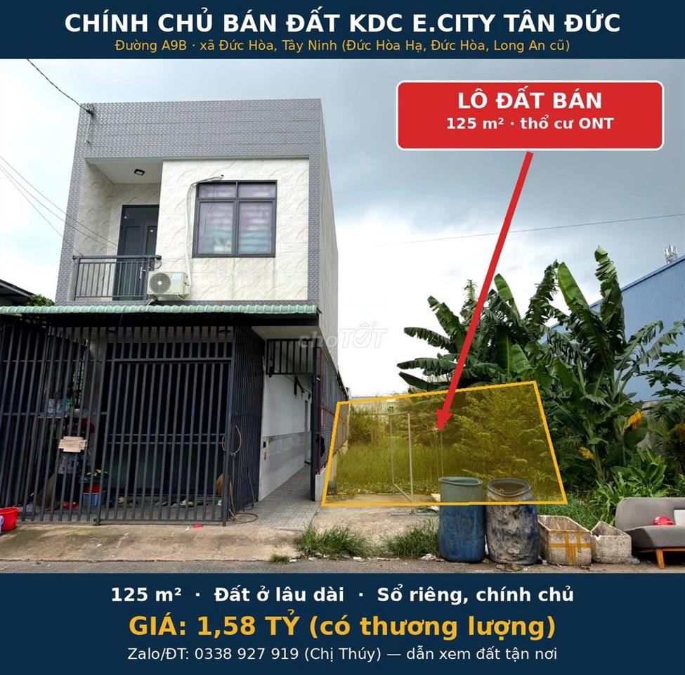 Chính chủ bán nền 125m² KDC E.City Tân Đức, đường A9B, thổ cư sổ riêng