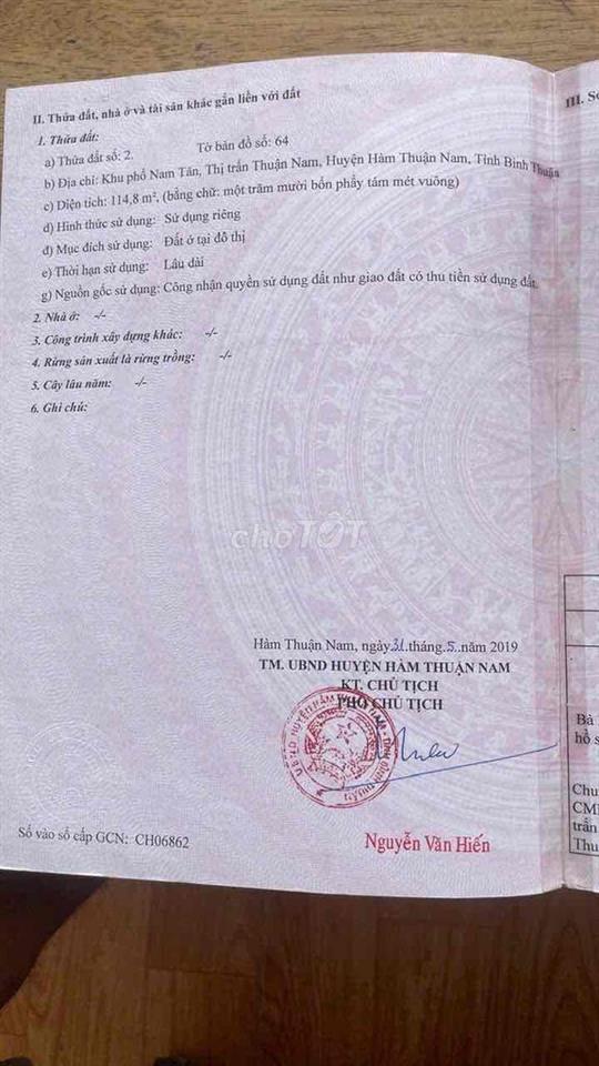 Bán nhà(full thổ cư)trung tâm Hàm Thuận Nam mặt tiền đường rộng rãi