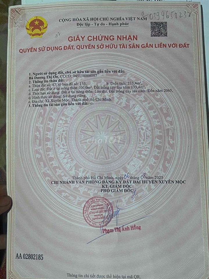 em cần ra lô đất hẻm xe hơi cách chợ xuyên mộc 150m