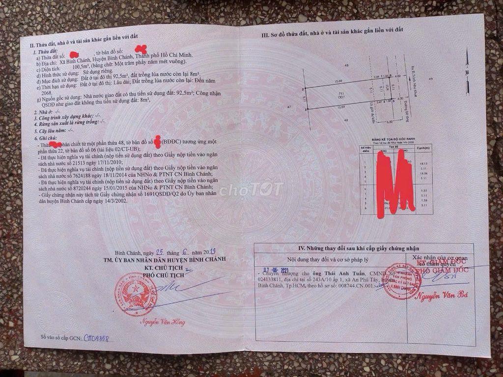 Chính Chủ Ký Gửi Lô Đất Khu Vực Chợ Bình Chánh - 100m² 
