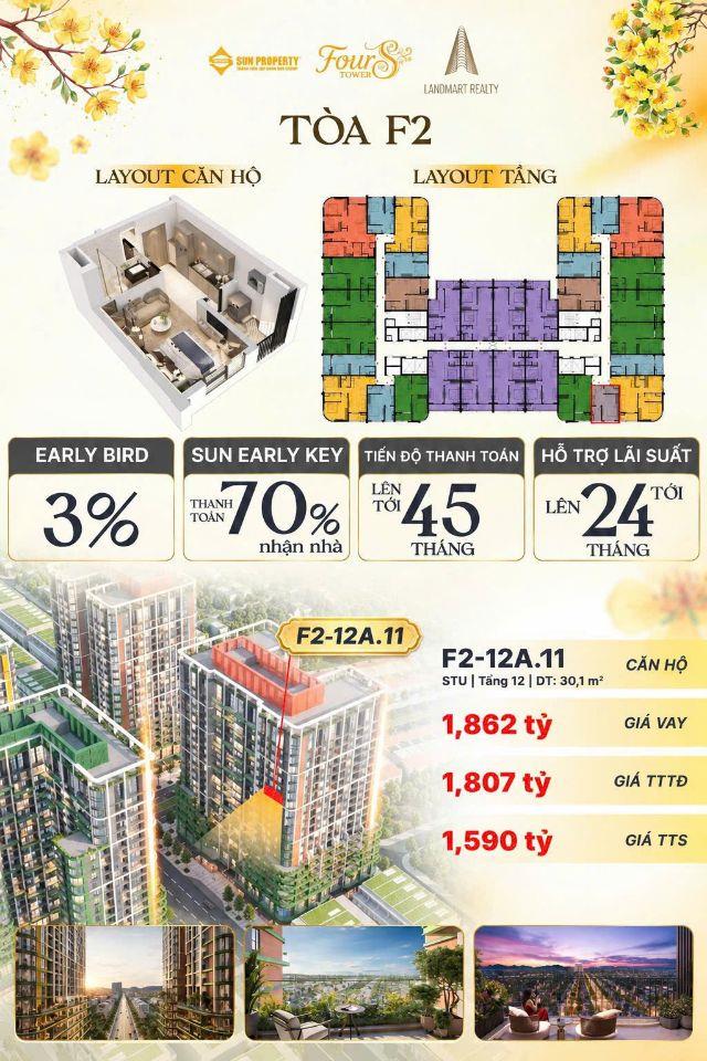 Cần bán Studio F2 tầng 12A trục 11 | view đường Nguyễn Phước Lan | chỉ 1.59 tỷ