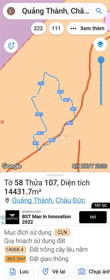 Bán hơn 2ha đất CLN Quảng Thành, Châu Đức mặt tiền đường nhựa 12 tỷ
