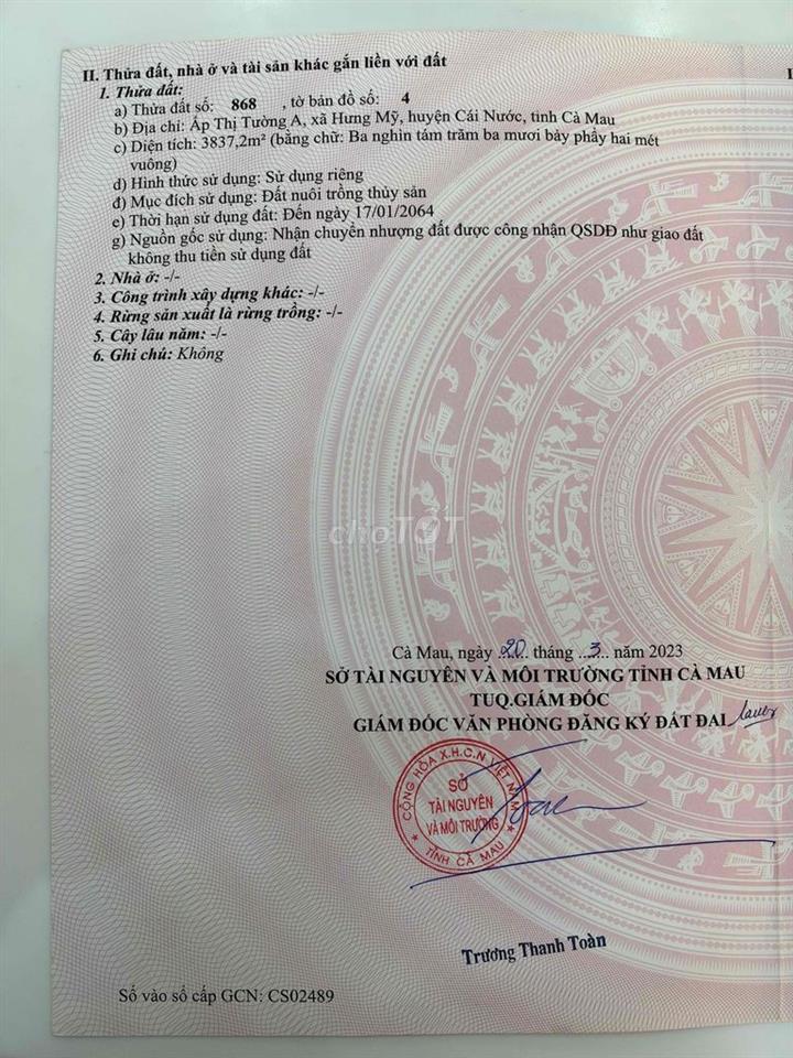 e cần bán 4 công đất ở Cái Nước