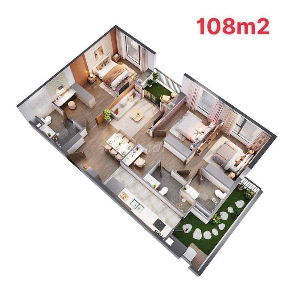 Căn hộ 3 ngủ 3 vệ sinh đẹp 108,9m2 nội thất cao cấp