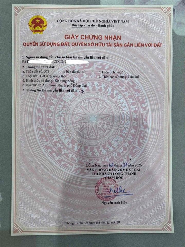 🏡 BÁN ĐẤT XÃ AN PHƯỚC, ĐỒNG NAI – 96,2M² – GIÁ CHỈ 1,8 TỶ