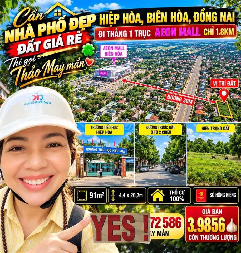 🔥 Đất sát AEON Biên Hòa 2027 • Thổ cư 91m² • 💰3.98586🧄 •