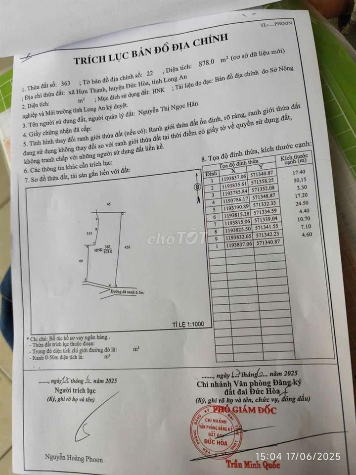 Chính Chủ 2107m 470m thổ cư, 2 mặt tiền vị trí đẹp,Xã Đức Hoà Tây Ninh