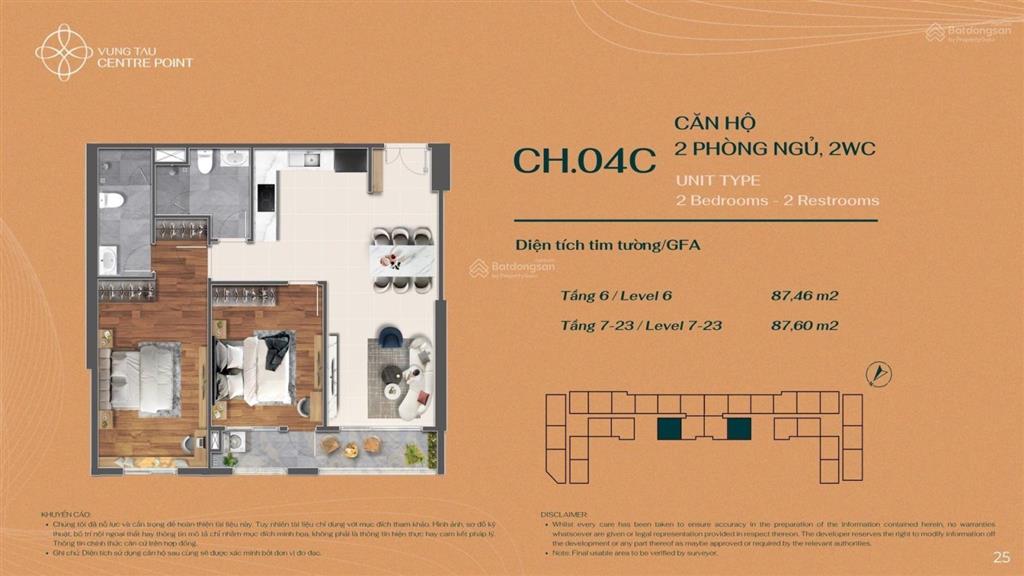 Căn hộ vung tau centre point, mặt tiền 2/9, diện tích 87m2, 2pn2wc, tầng cao. giá 4.1 tỷ
