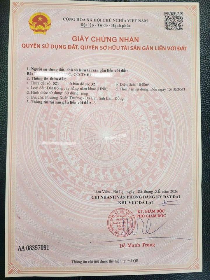 BÁN LÔ ĐẤT VỊ TRÍ ĐẮT ĐỊA MT ĐƯỜNG HÙNG VƯƠNG P XUÂN TRƯỜNG TP ĐÀ LẠT 