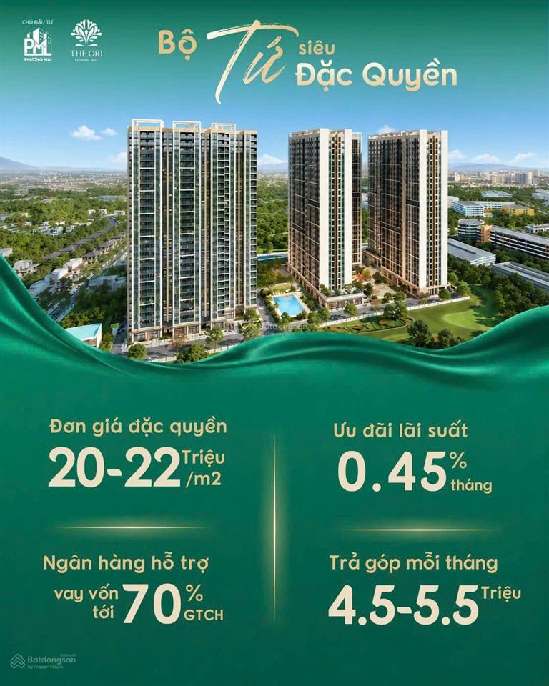 Căn hộ 2pn, 2wc tại the ori phương mai, 20 triệu vnd/m2, 55m2, hàng hiếm đẹp, nhiều tiện ích