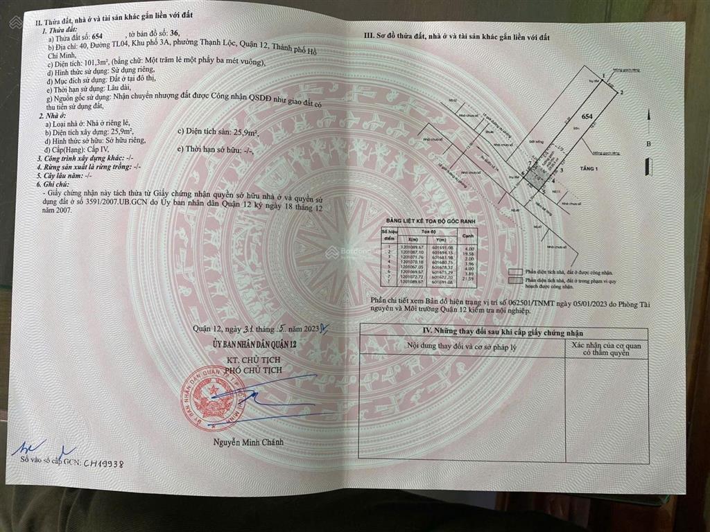 Nhà đất 101m2 kèm nhà 2pn 1wc mặt tiền tl04  ngay ngã 4 ga  sát gò vấp