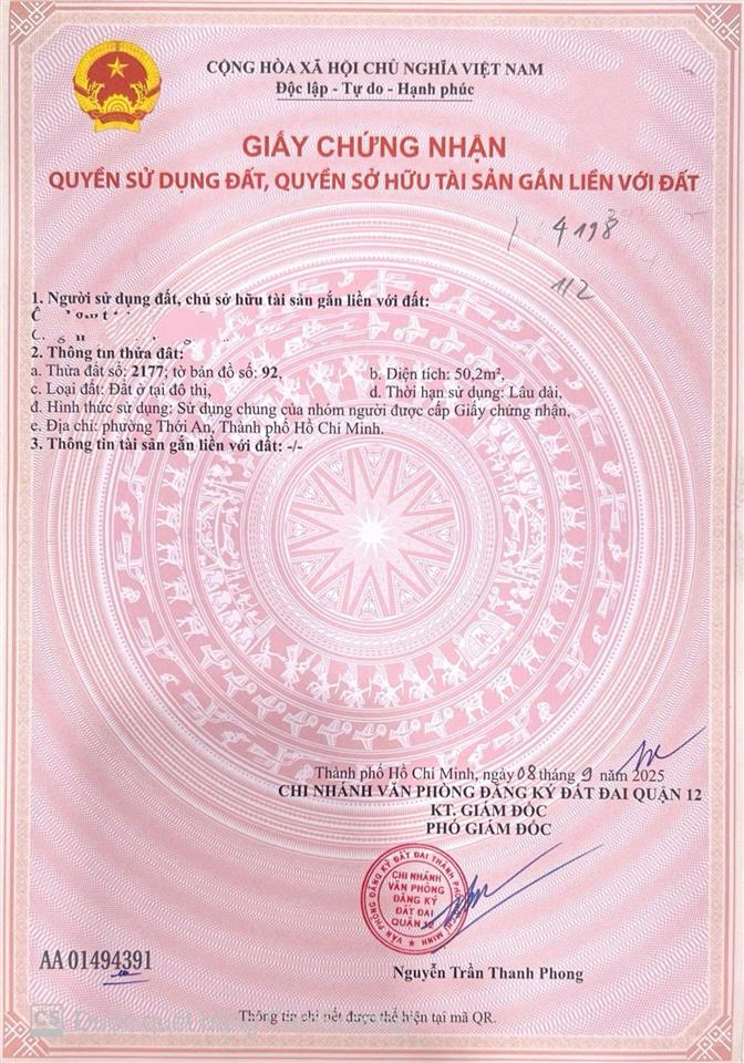 Đất q12 chợ minh phát thạnh xuân 22 hẻm 8m ô tô thông sổ riêng không lộ giới