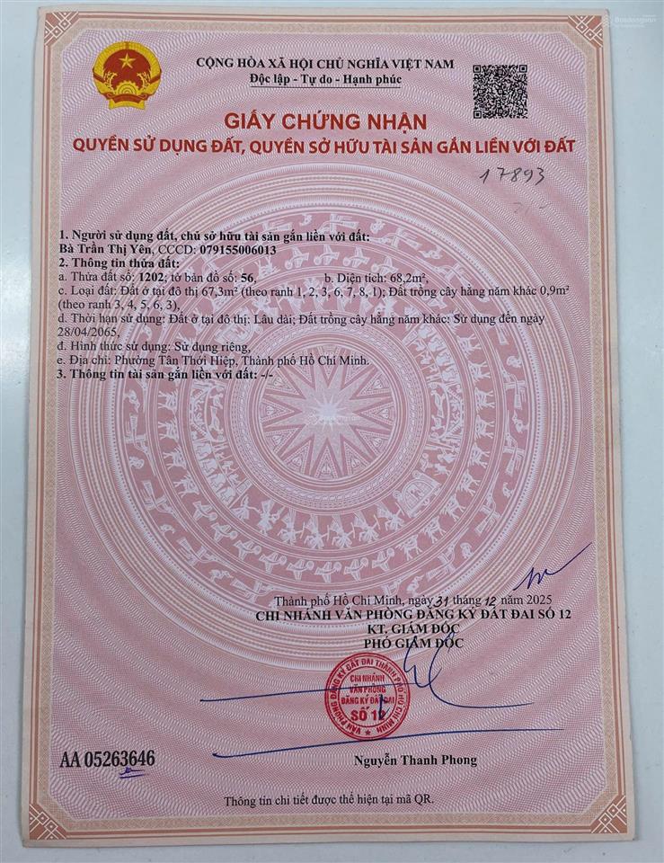 Bán đất chính chủ 5x13.5m, công nhận hết, 40m ra đường ht13, giá 3.7 tỷ có tl