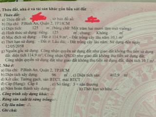 Bán nhanh nhà 3 lầu diện tích đất 125m2 hẻm 27 phường bình an, quận 2 giá tốt