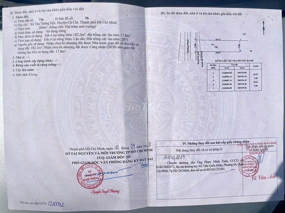 CHỈ 50...SỞ HỮU NGAY LÔ GÓC 7x20 TÂN THÔNG HỘI, SẴN 200M THỔ!
